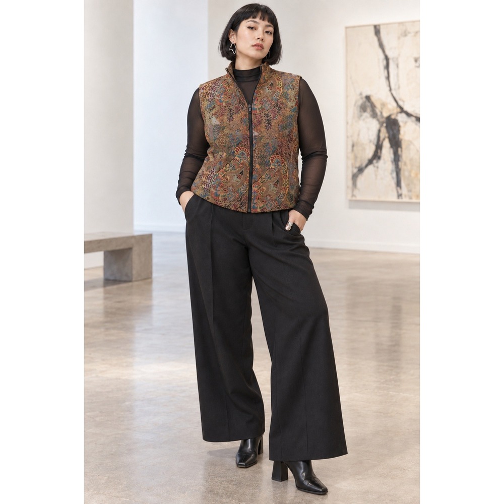 Boho Artsy Y2K 90s Sycamore Tapestry Earthy Paisley Zip Front Pockets 16 Vest